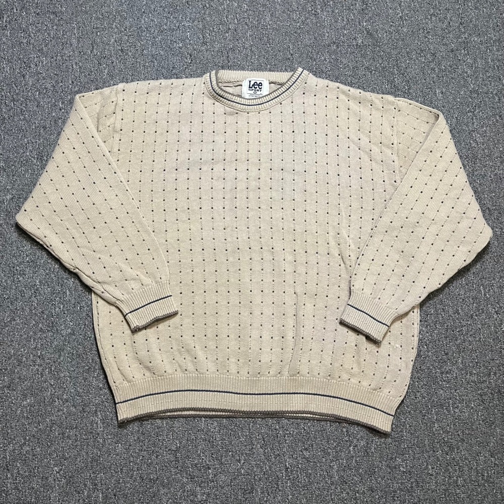 Vintage Lee Sport Nutmeg Mills Sweater Mens XL Beige Knit Crewneck Made‎ in USA